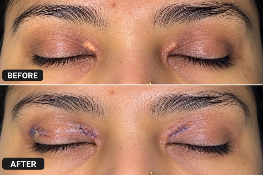 Xanthelasma removal before and after result at Truederm Jaipur